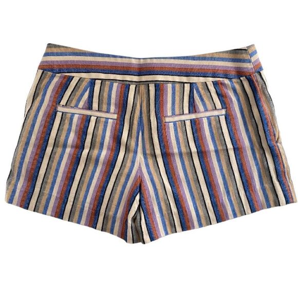 LOFT Riviera Linen Blend Multi-Color Striped Short Shorts Size 4 - Picture 1 of 11